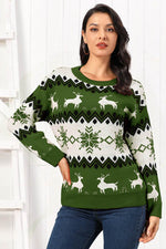 Reindeer Round Neck Sweater for a perfect OOTD – dress to impress outfits from Amexza