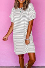 Stripe Round Neck Short Sleeve Mini Dress for a perfect OOTD – dress to impress outfits from Amexza