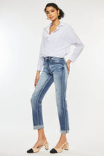 High Rise Cuffed Straight Jeans - Amexza