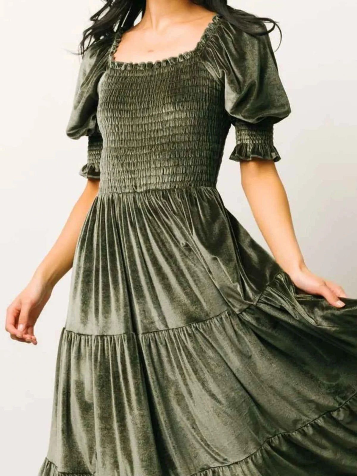 Smocked Half Sleeve Tiered Midi Dress