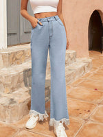 Raw Hem Bootcut Jeans with Pockets - Amexza