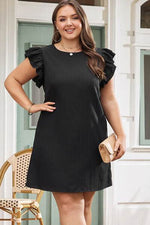 Plus Size Ruffled Round Neck Cap Sleeve Mini Dress for a perfect OOTD – dress to impress outfits from Amexza