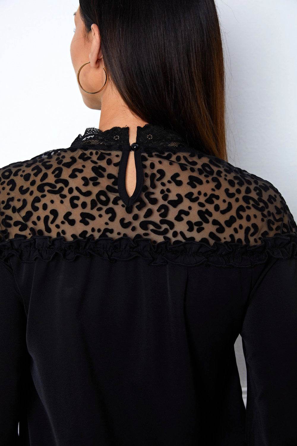 Leopard Frill Flounce Sleeve Blouse - Amexza