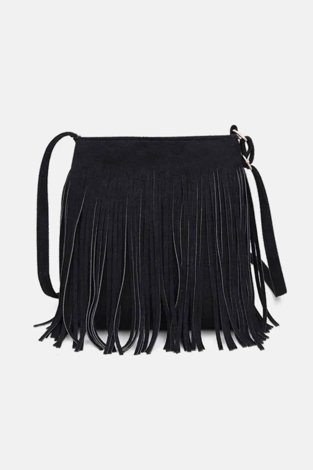 Suede Fringe Shoulder Bag Black One Size for a perfect OOTD – dress to impress outfits from Amexza