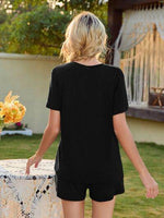 V-Neck Short Sleeve Top and Pocketed Shorts Lounge Set for a perfect OOTD – dress to impress outfits from Amexza