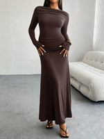 Devine Ruched Long Sleeve Maxi Dress - Amexza