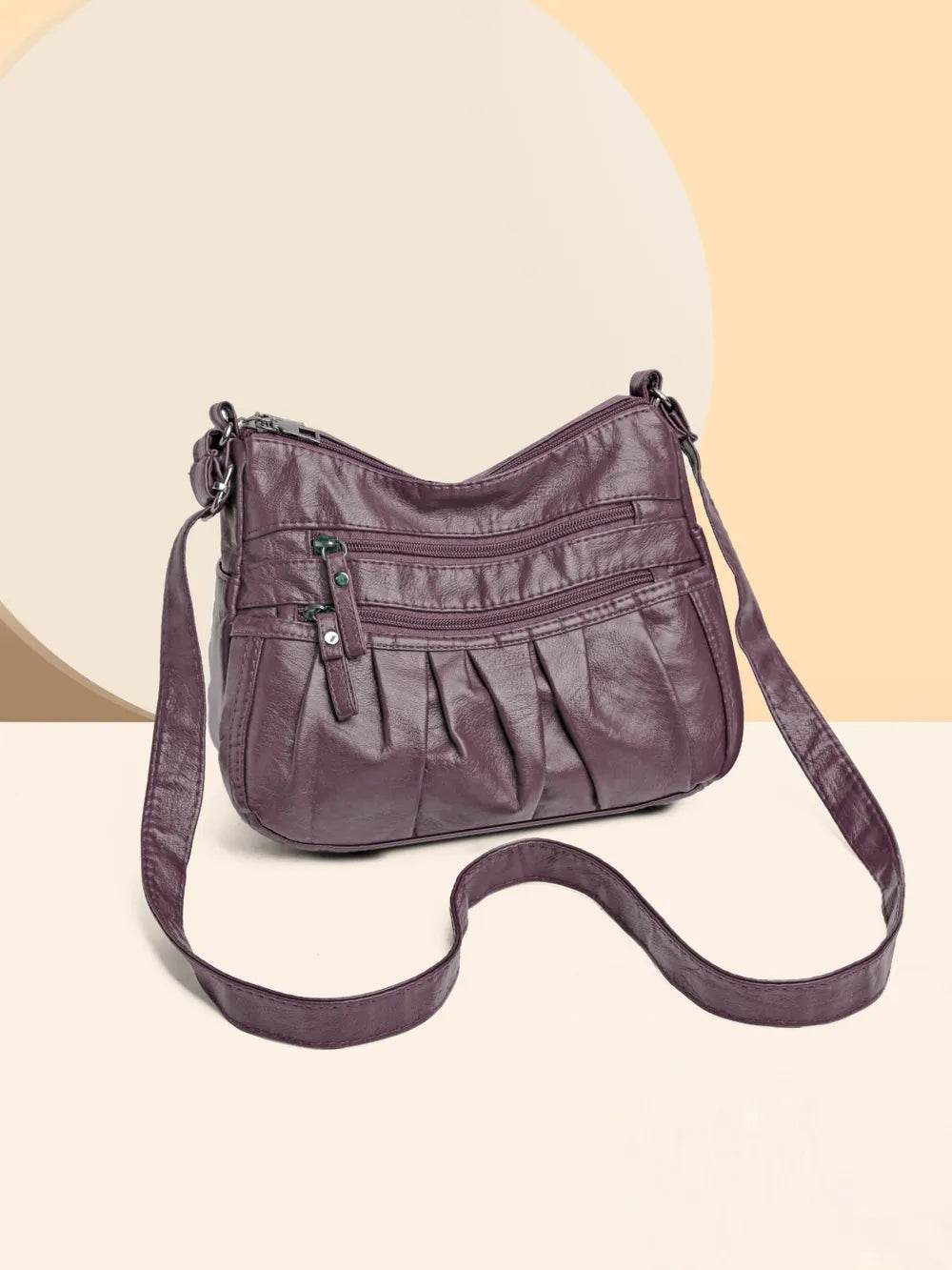 PU Leather Ruched Adjustable Strap Shoulder Bag Lilac One Size for a perfect OOTD – dress to impress outfits from Amexza