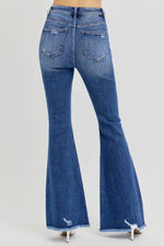 RISEN Full Size High Rise Distressed Raw Hem Flare Jeans - Amexza