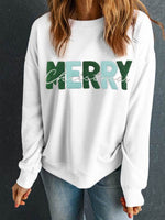 MERRY CHRISTMAS Contrast Long Sleeve Sweatshirt White for a perfect OOTD – dress to impress outfits from Amexza