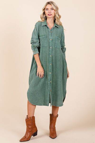 Mittoshop Mineral Wash Cotton Gauze Midi Shirt Dress for a perfect OOTD – dress to impress outfits from Amexza
