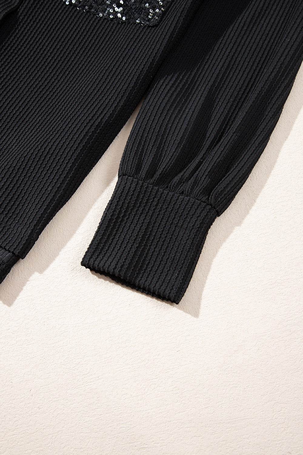 Sequin Button Up Dropped Shoulder Jacket - Amexza