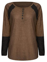 Full Size Striped Quarter Button Long Sleeve T-Shirt - Amexza