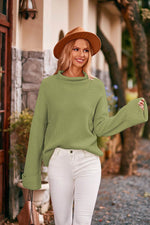 Mock Neck Drop Shoulder Sweater Matcha Green for a perfect OOTD – dress to impress outfits from Amexza