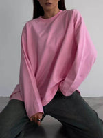 Round Neck Dropped Shoulder Long Sleeve T-Shirt - Amexza