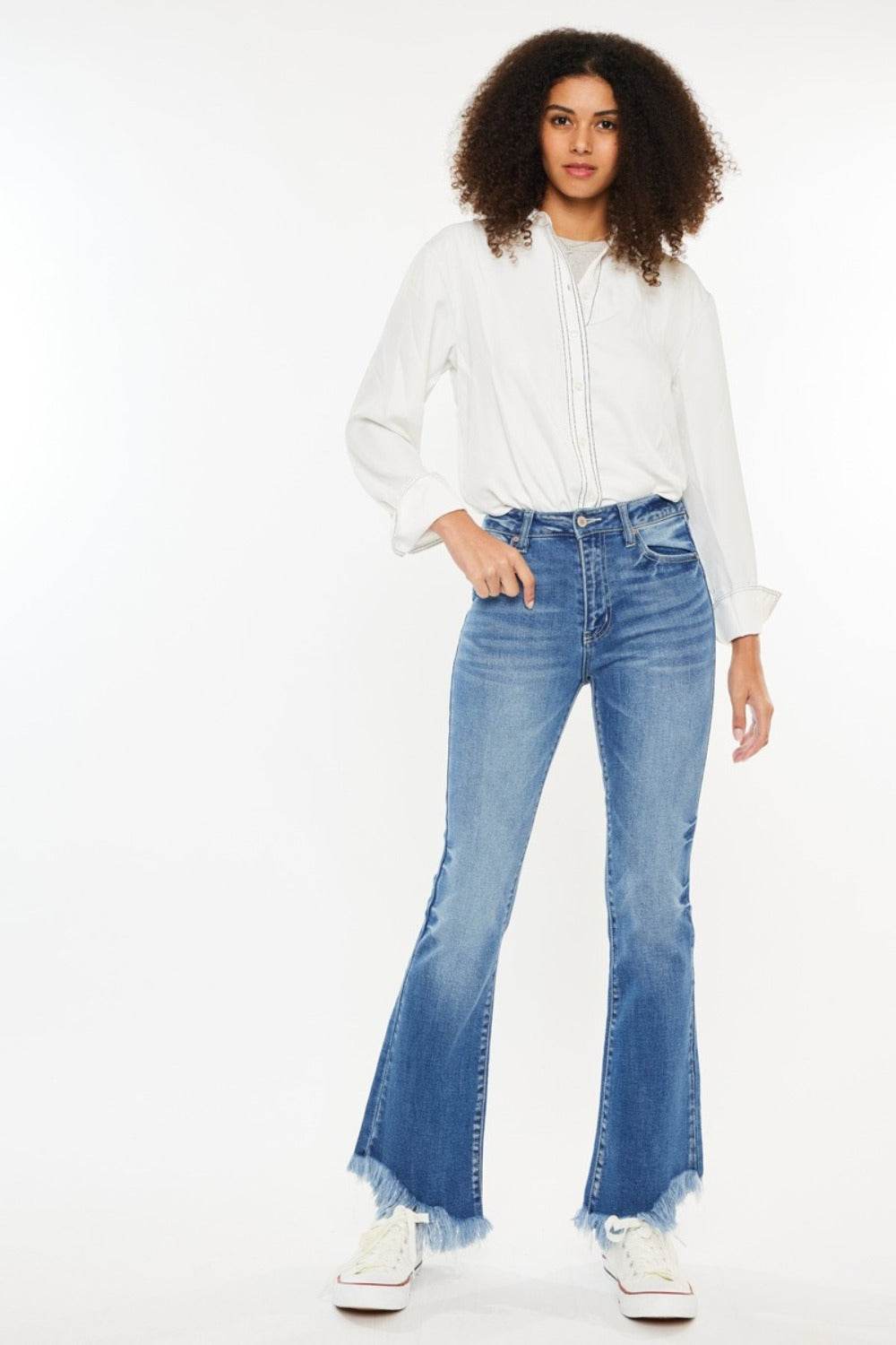 High Rise Frayed Hem Jeans - Amexza