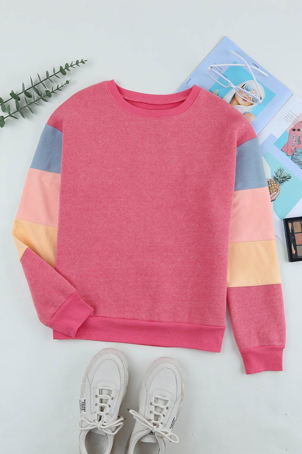 Color Block Round Neck Long Sleeve Sweatshirt for a perfect OOTD – dress to impress outfits from Amexza