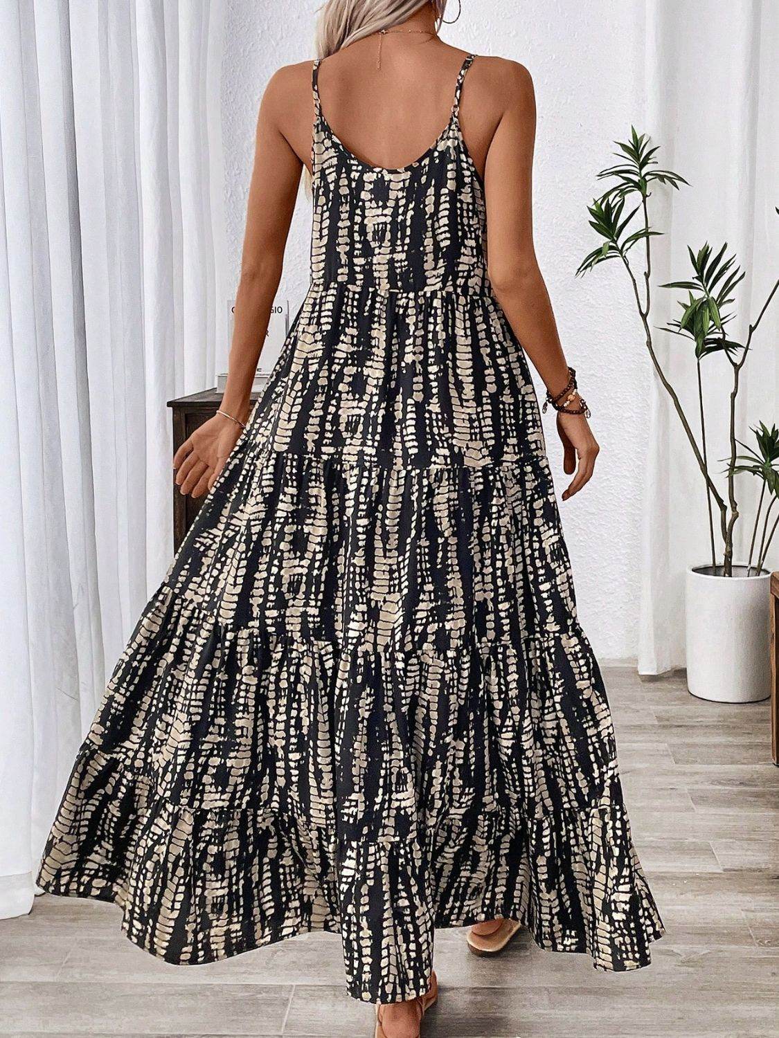 Printed Scoop Neck Maxi Cami Dress - Amexza