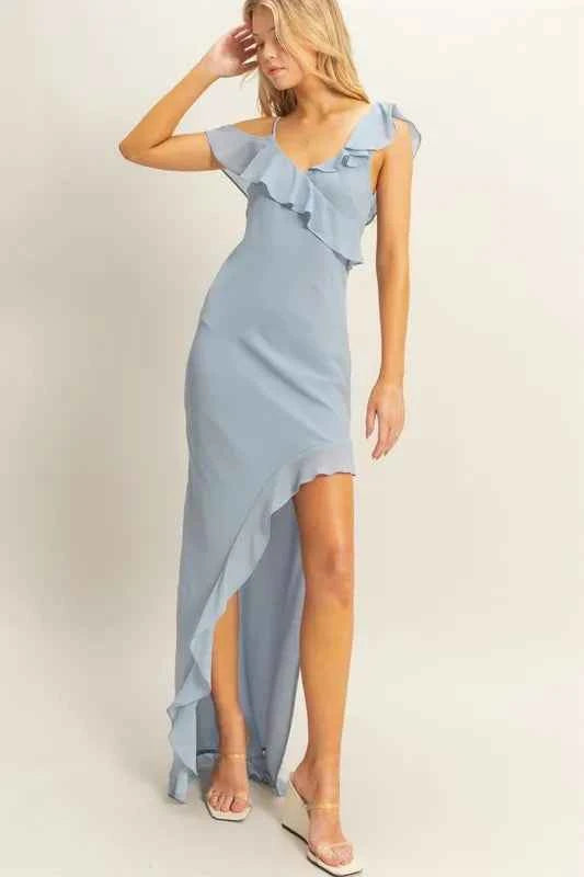 HYFVE Chiffon Ruffle Trim Midi Dress