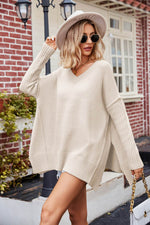 V-Neck Slit Exposed Seam Sweater for a perfect OOTD – dress to impress outfits from Amexza