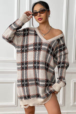Plaid V-Neck Long Sleeve Sweater Dress for a perfect OOTD – dress to impress outfits from Amexza