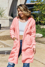 Double Take Full Size Hooded Teddy Bear Jacket with Thumbholes - Amexza