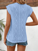 Openwork Round Neck Cap Sleeve Top - Amexza
