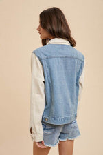 Annie Wear Collared Neck Double Placket Denim Jacket - Amexza