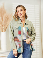 Dropped Shoulder Long Sleeve Printed Denim Jacket for a perfect OOTD – dress to impress outfits from Amexza