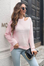 Ribbed Cold Shoulder Round Neck Pullover Sweater for a perfect OOTD – dress to impress outfits from Amexza