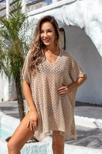 Angel Wings Openwork Slit Scoop Neck Cover Up Sand One Size for a perfect OOTD – dress to impress outfits from Amexza