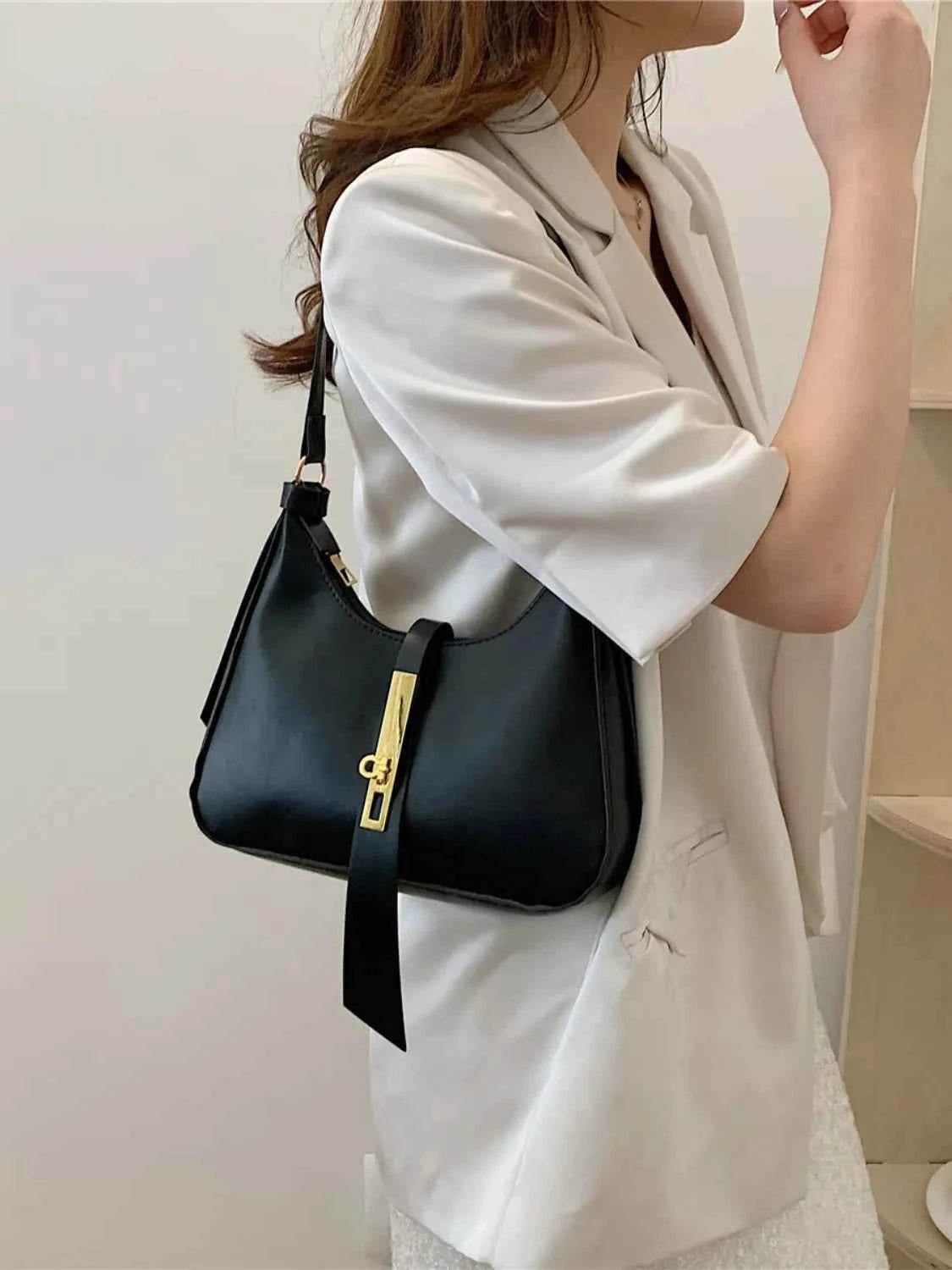 PU Leather Shoulder Bag Black One Size for a perfect OOTD – dress to impress outfits from Amexza