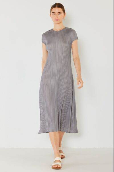 Marina West Swim Pleated Cap Sleeve A-Line Dress Gray for a perfect OOTD – dress to impress outfits from Amexza