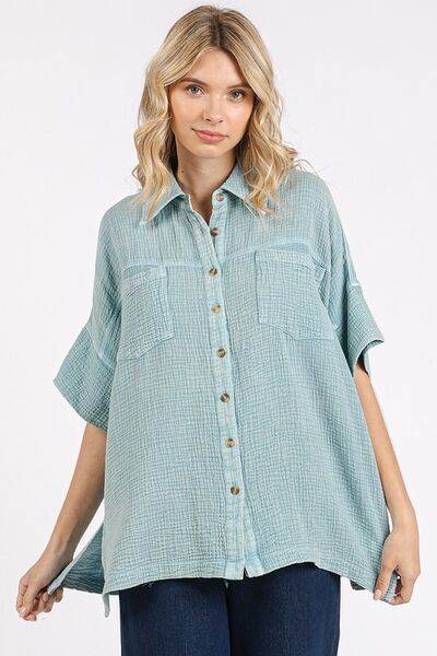 Mittoshop Mineral Wash Gauze Oversized Short Sleeve Shirt for a perfect OOTD – dress to impress outfits from Amexza