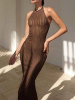 Ribbed Halter Neck Bodycon Maxi Dress
