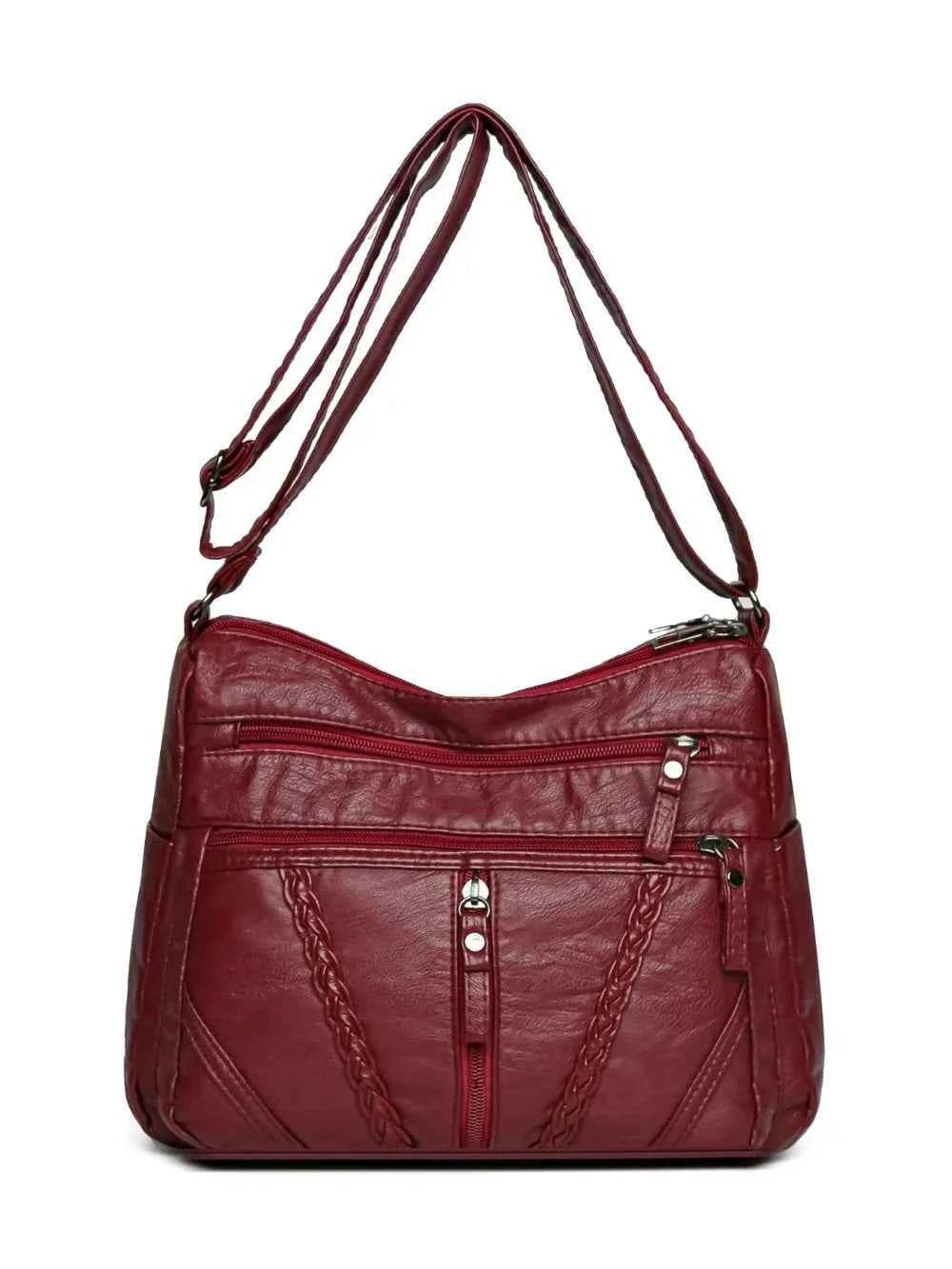 Adjustable Strap PU Leather Shoulder Bag Burgundy One Size for a perfect OOTD – dress to impress outfits from Amexza