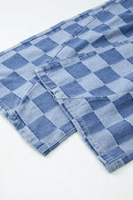 Checkered Wide Leg Jeans with Pockets - Amexza
