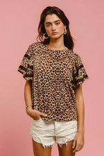 BiBi Leopard Crochet Trim Round Neck Short Sleeve Top for a perfect OOTD – dress to impress outfits from Amexza
