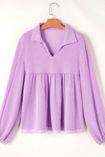 Corded Johnny Collar Long Sleeve Babydoll Blouse for a perfect OOTD – dress to impress outfits from Amexza