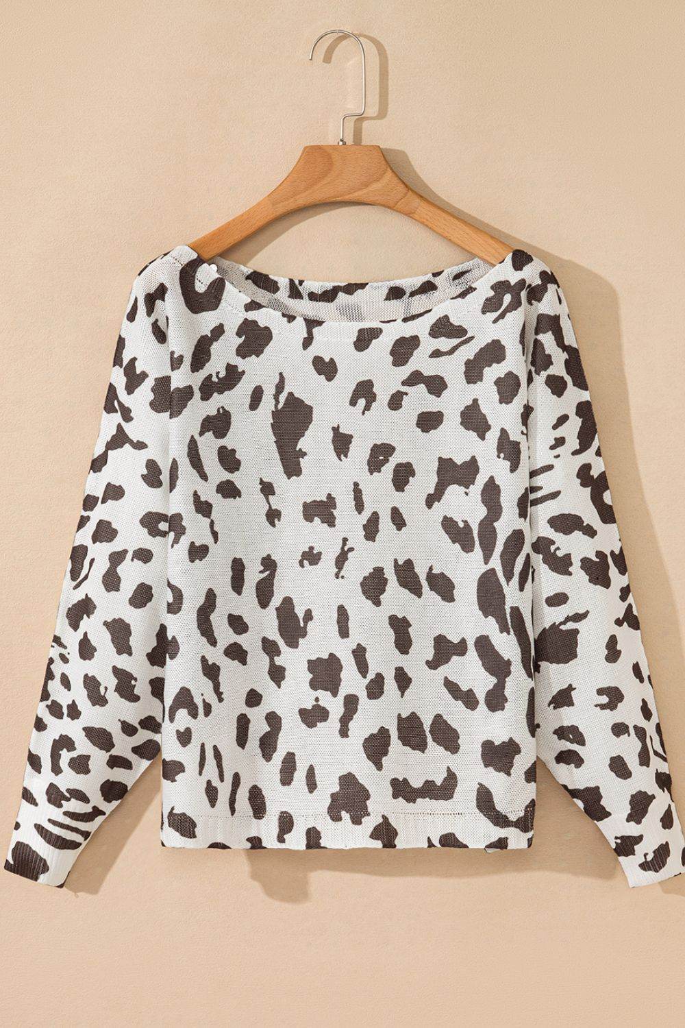 Leopard Boat Neck Long Sleeve Knit Top for a perfect OOTD – dress to impress outfits from Amexza