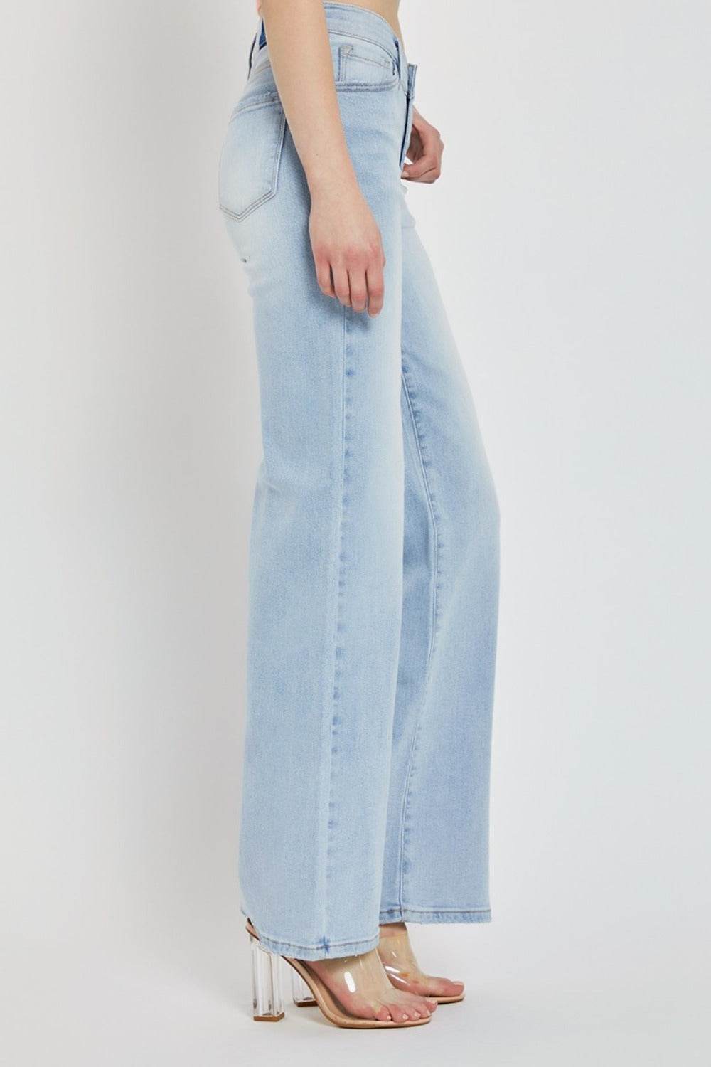 RISEN Full Size Wide Leg V Dipped Front Waist Jeans - Amexza