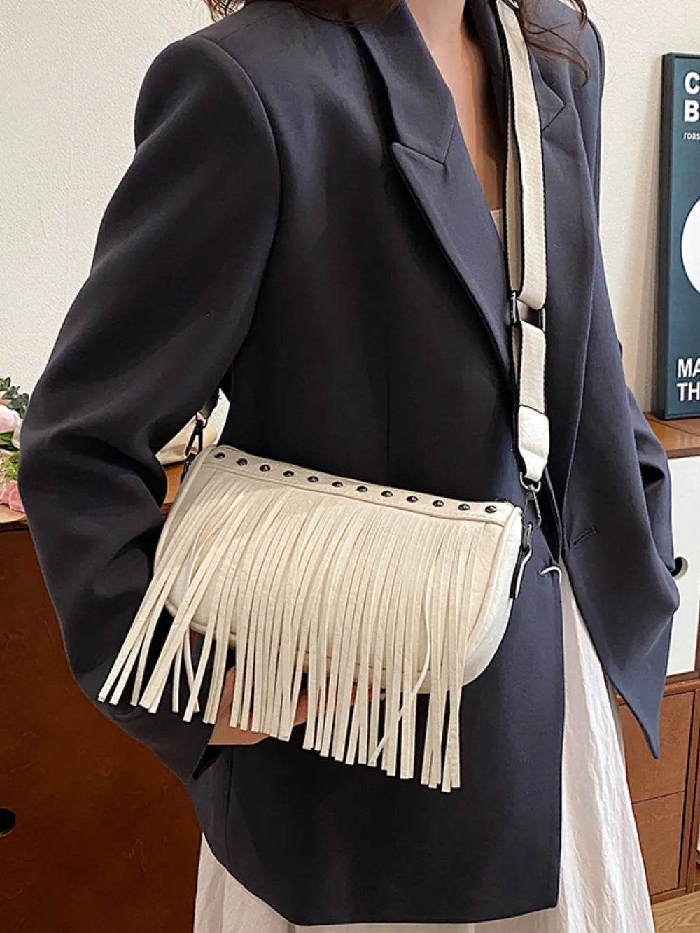 PU Leather Fringe Studded Crossbody Bag for a perfect OOTD – dress to impress outfits from Amexza