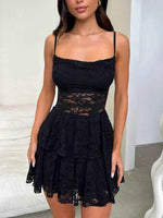 Devine Lace-Up Layered Lace Mini Cami Dress for a perfect OOTD – dress to impress outfits from Amexza