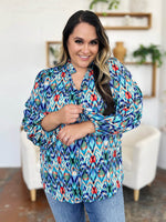 Double Take Full Size Printed Balloon Sleeve Blouse - Amexza