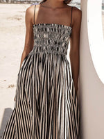 Smocked Striped Square Neck Cami Dress - Amexza