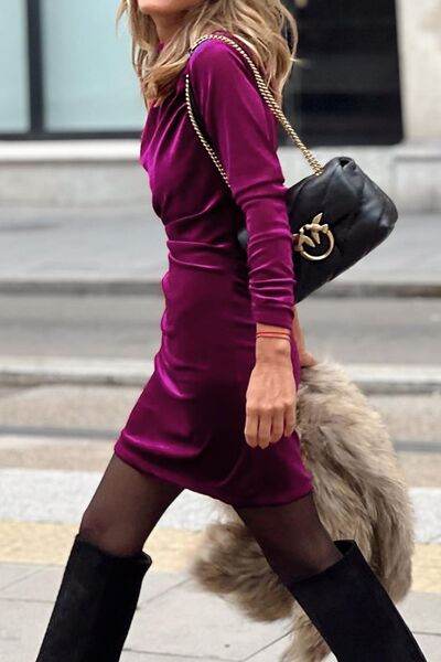 Ruched Mock Neck Long Sleeve Dress for a perfect OOTD – dress to impress outfits from Amexza