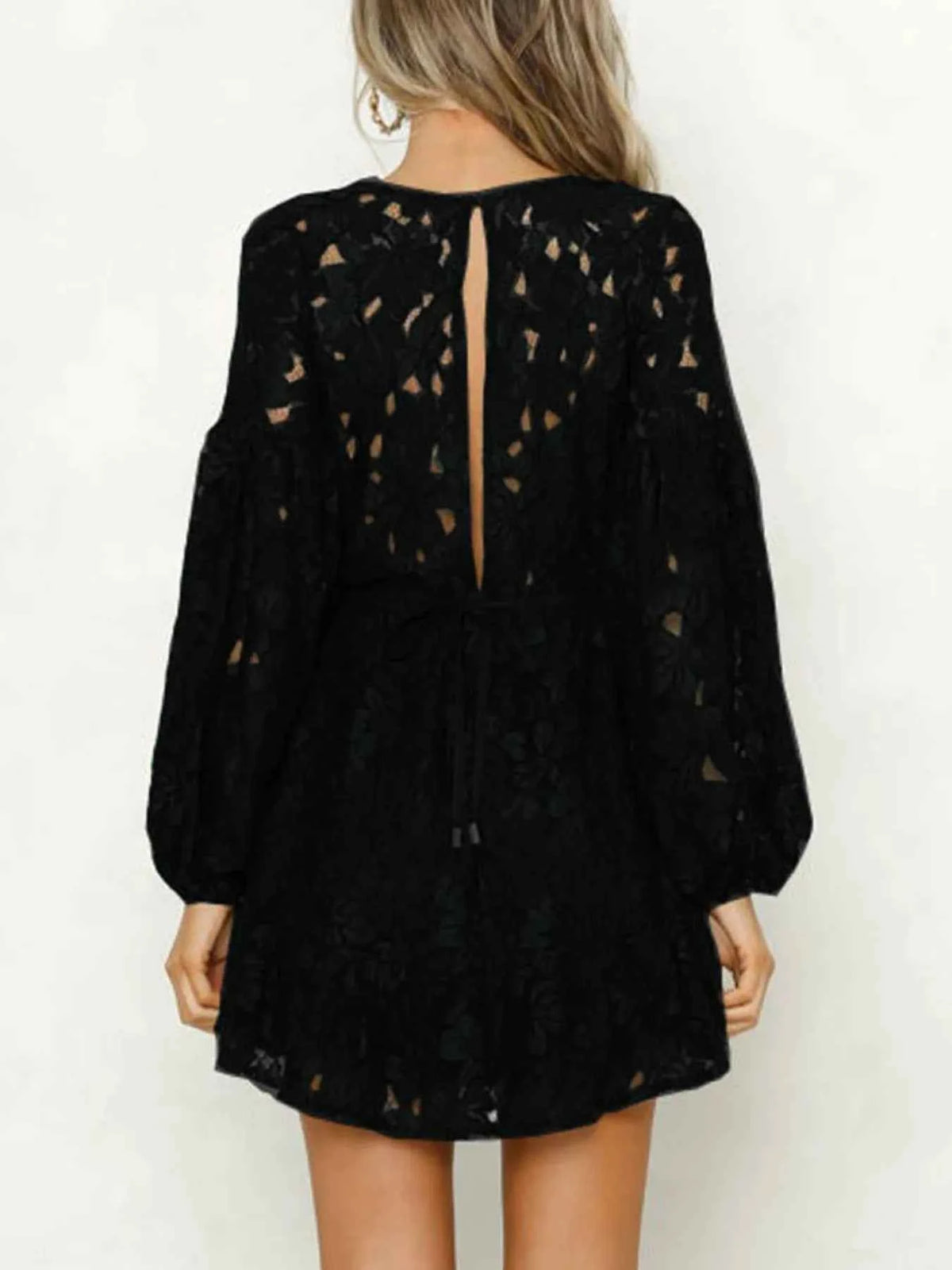 Lace V-Neck Long Sleeve Mini Dress