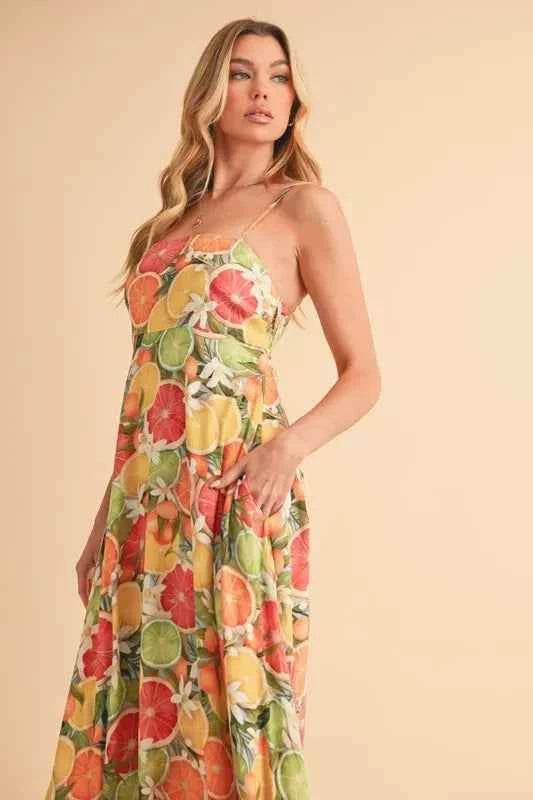 Aemi + Co Fruit Print Square Neck Maxi Cami Dress for a perfect OOTD – dress to impress outfits from Amexza