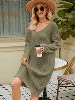 V-Neck Long Sleeve Sweater Dress for a perfect OOTD – dress to impress outfits from Amexza