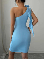 Flower Single Shoulder Mini Dress