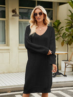 V-Neck Long Sleeve Sweater Dress Black for a perfect OOTD – dress to impress outfits from Amexza